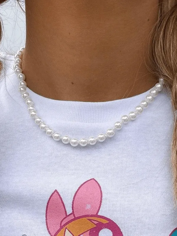 Simple faux pearl necklace sold by Streetwear Society