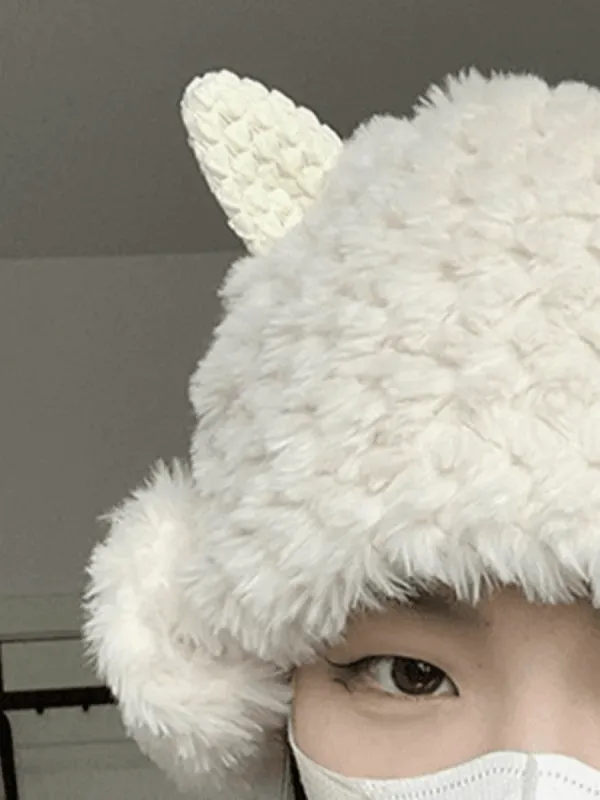 Warm fluffy lambskin trapper hat sold by Streetwear Society