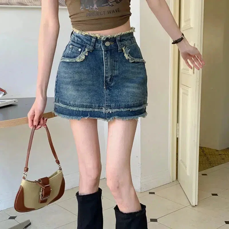 Tasseled Denim Mini Skort sold by Streetwear Society
