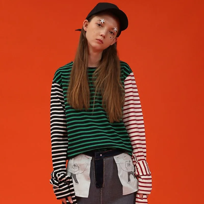 Striped Asymmetric Long Sleeve Top sold by Streetwear Society