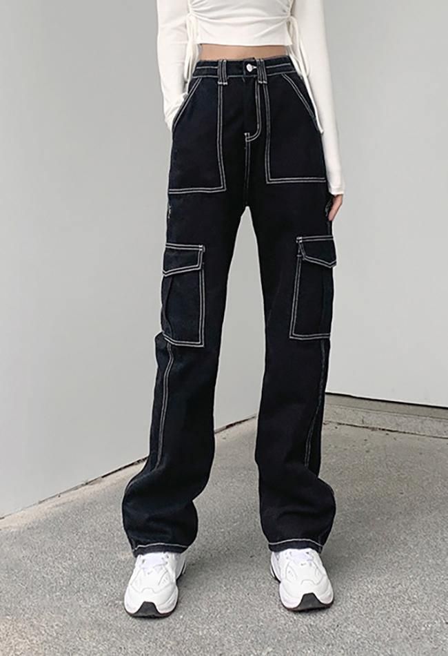 High waisted straight cargo jeans sold by Streetwear Society product image thumbnail 6
