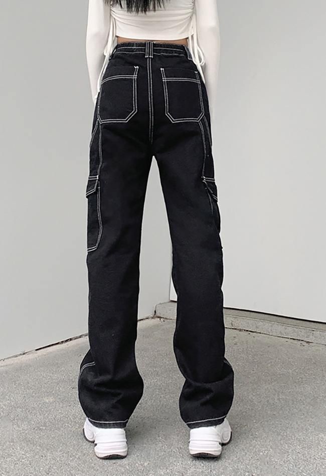 High waisted straight cargo jeans sold by Streetwear Society product image thumbnail 4