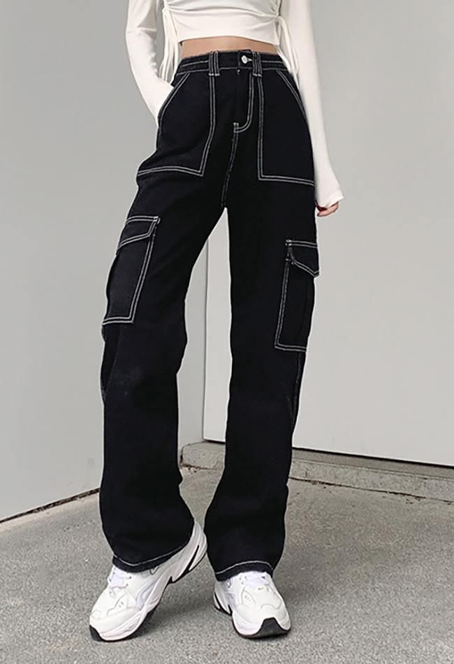 High waisted straight cargo jeans sold by Streetwear Society product image thumbnail 2