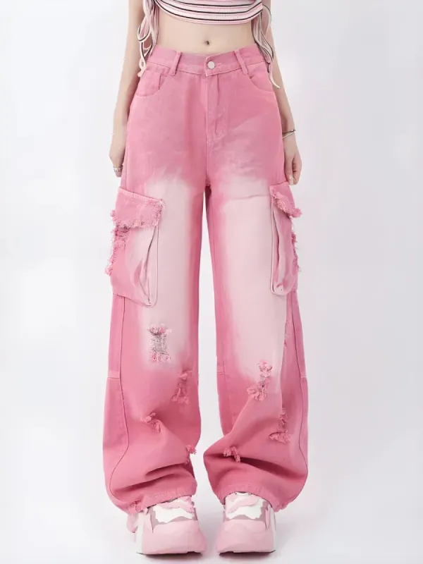 Soft Girl Distressed Cargo Jeans sold by Streetwear Society