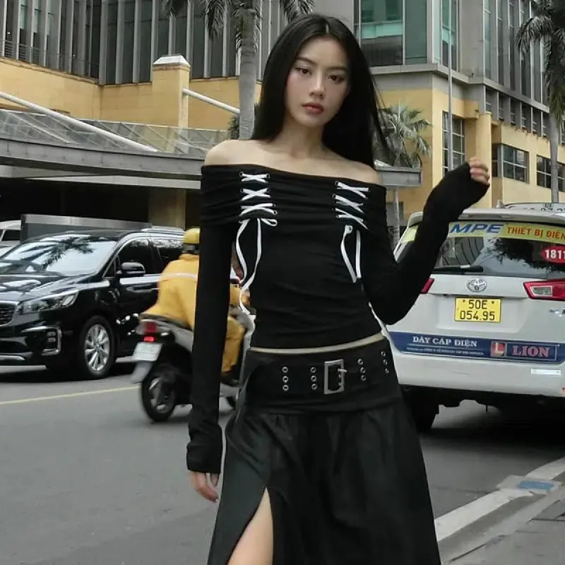 Fairy Grunge Off Shoulder Lace Up Top sold by Streetwear Society