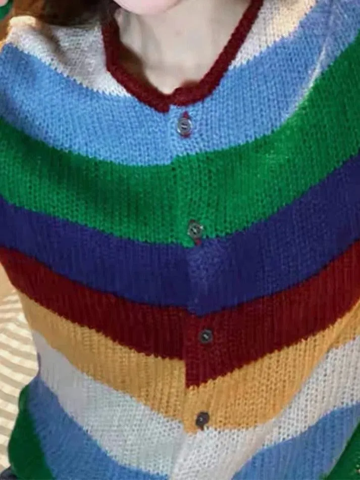 Contrast color rainbow stripe cardigan sold by Streetwear Society product image thumbnail 2