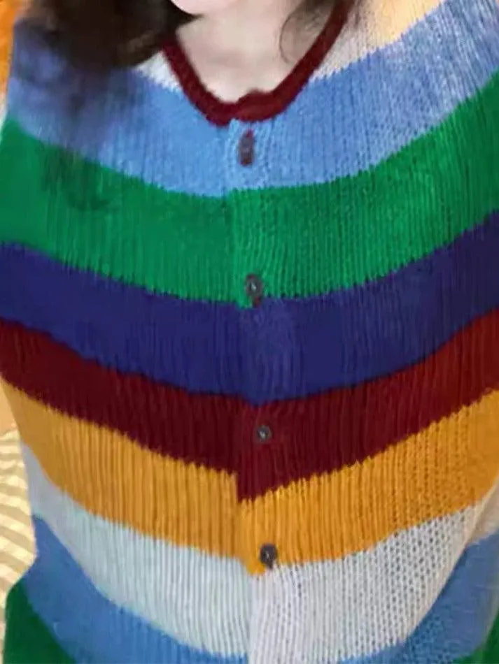 Contrast color rainbow stripe cardigan sold by Streetwear Society product image thumbnail 5