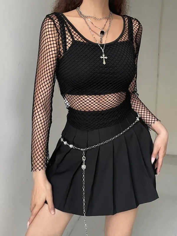 Grunge Long Sleeve Fishnet Top sold by Streetwear Society