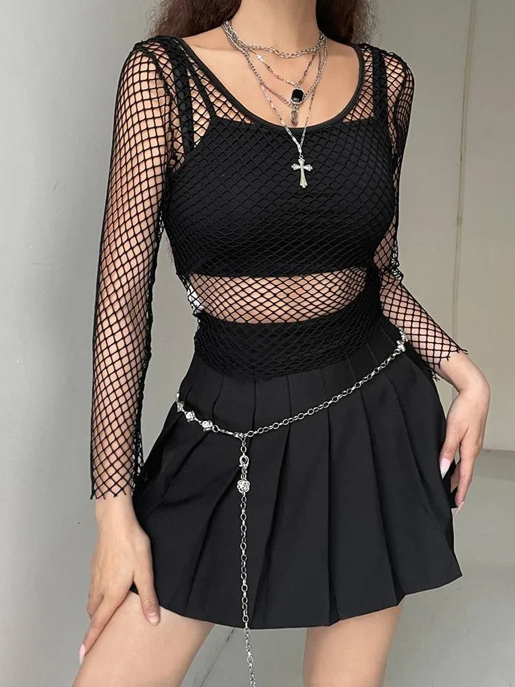 Grunge Long Sleeve Fishnet Top sold by Streetwear Society