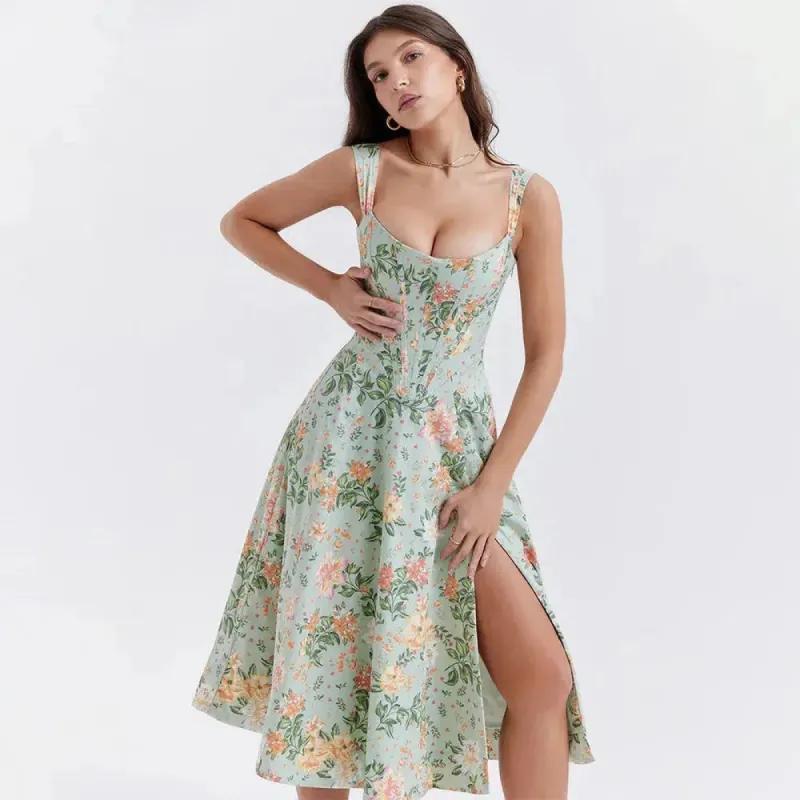 Cottagecore Floral Corset Midi Dress sold by Streetwear Society