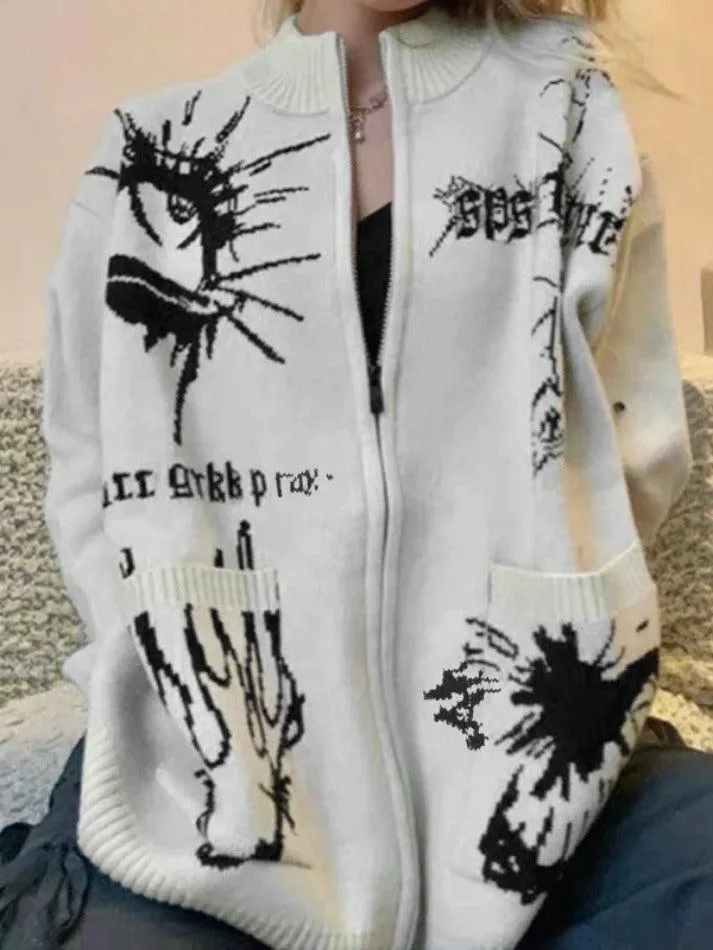 Different print big pocket knit cardigan sold by Streetwear Society