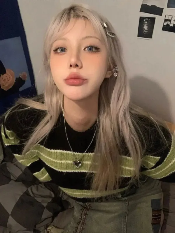 Grunge Green Striped Crop Sweater sold by Streetwear Society