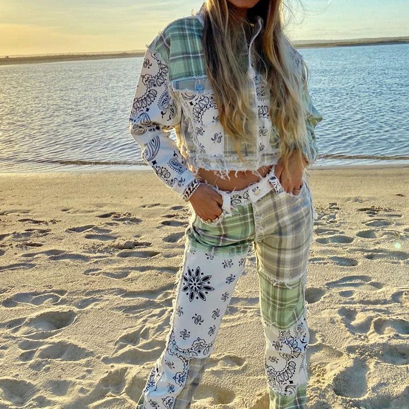 F912 Stripe Plaid Patches Pants sold by Streetwear Society product image thumbnail 5