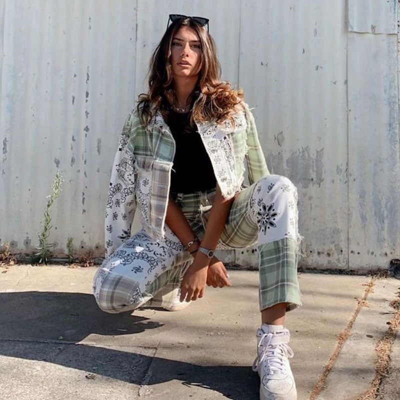 F912 Stripe Plaid Patches Pants sold by Streetwear Society product image thumbnail 7