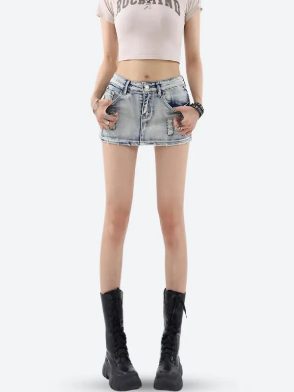 Distressed Low Rise Mini Skirt sold by Streetwear Society