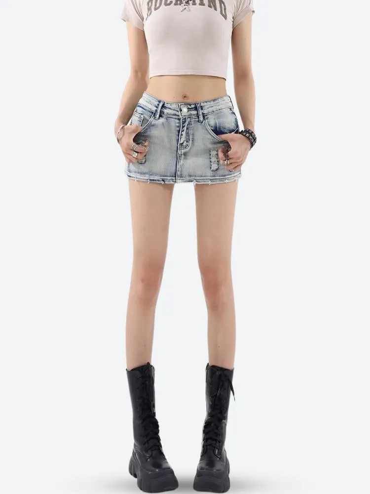 Distressed Low Rise Mini Skirt sold by Streetwear Society