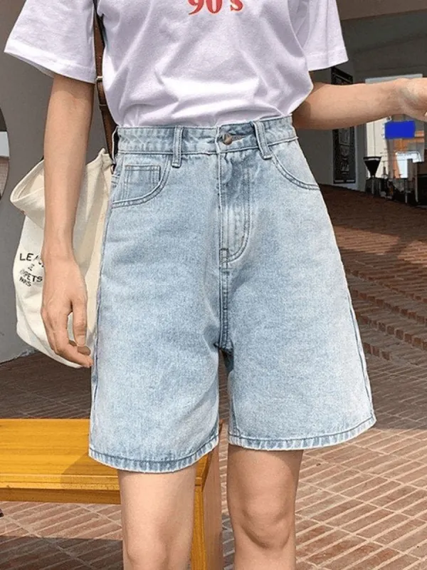 High waist straight cut denim shorts sold by Streetwear Society