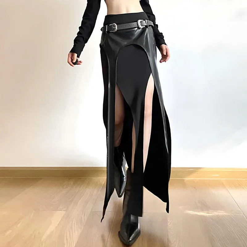 Goth Double Slit Maxi Skirt sold by Streetwear Society