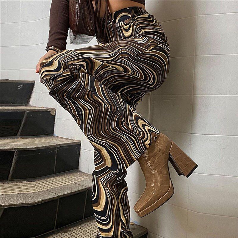 Print High-Waist Print Flared Pants sold by Streetwear Society