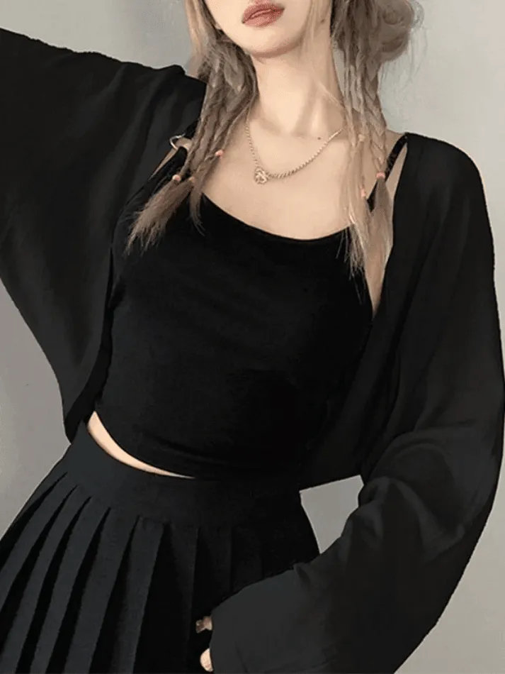Simple long sleeve cropped shrug cardigan sold by Streetwear Society product image thumbnail 3