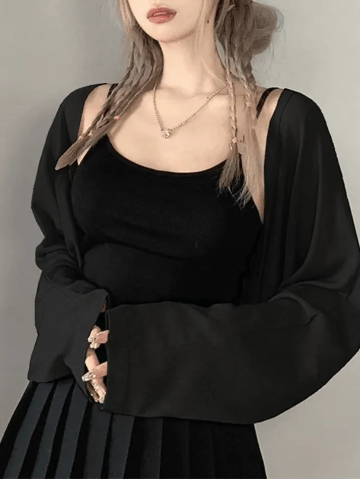 Simple long sleeve cropped shrug cardigan sold by Streetwear Society