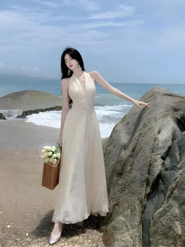 Backless Halter Neck Maxi Dress sold by Streetwear Society