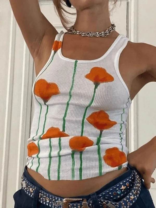 Tulip Mushroom Print Rib Tank Top sold by Streetwear Society