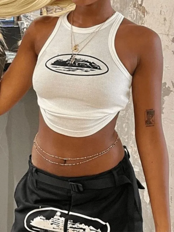 Waffle Landmark Cropped Tank Top sold by Streetwear Society