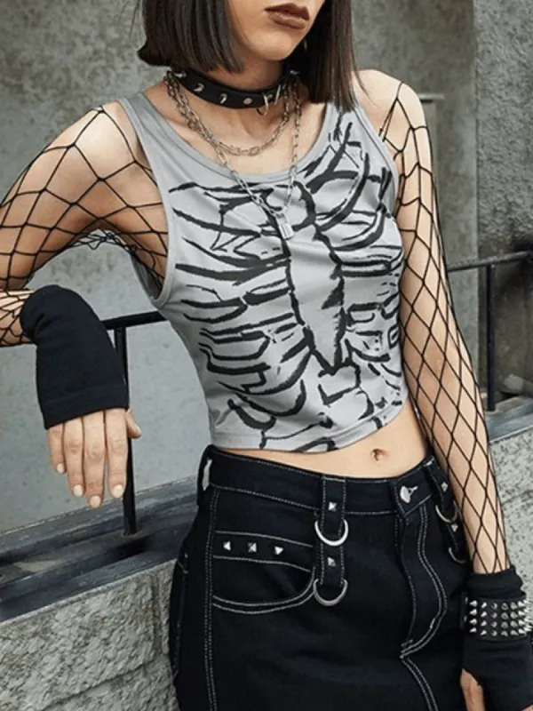 Skull Print Cropped Tank Top sold by Streetwear Society