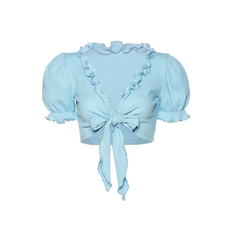 Baby Blue Knot Tie Crop Top sold by Streetwear Society