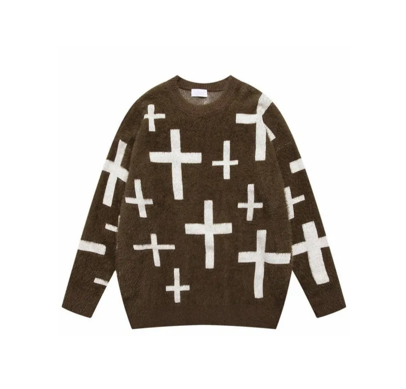'Cross' Furry Knit Cotton Sweater sold by Streetwear Society