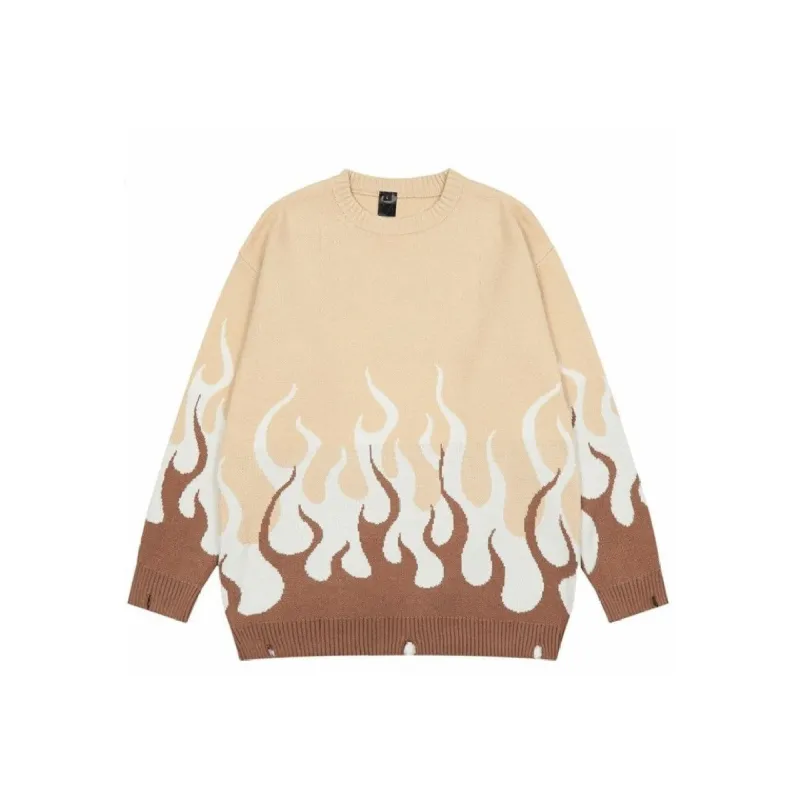 Ripped Fire Flame Graphic Knit Cotton Sweater sold by Streetwear Society