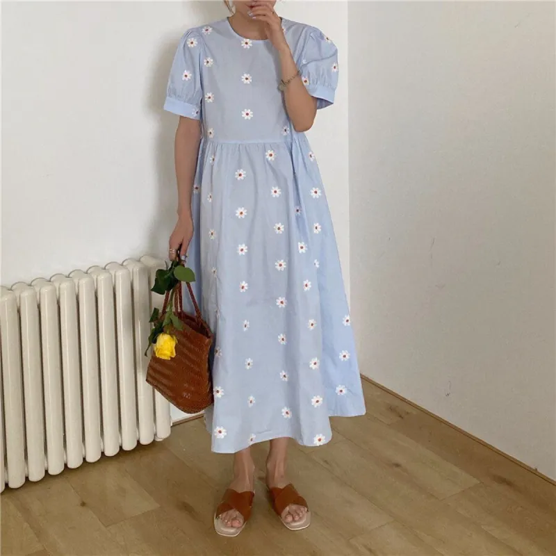 Cottagecore Aesthetic Flower Pattern Short Sleeve Maxi Dress sold by Streetwear Society