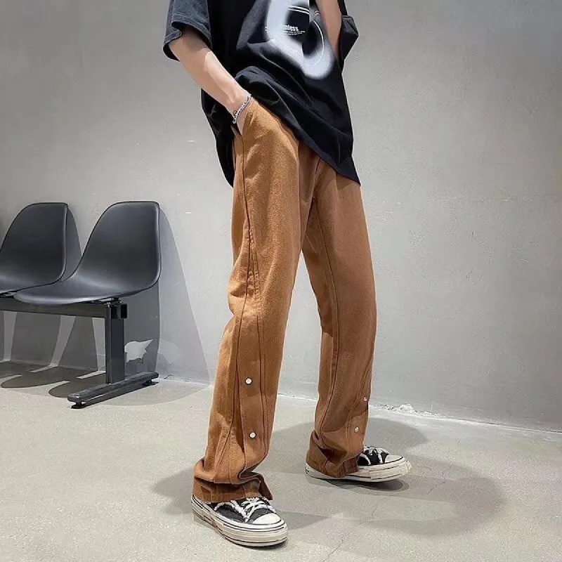 Snap Button Straight Pants sold by Streetwear Society
