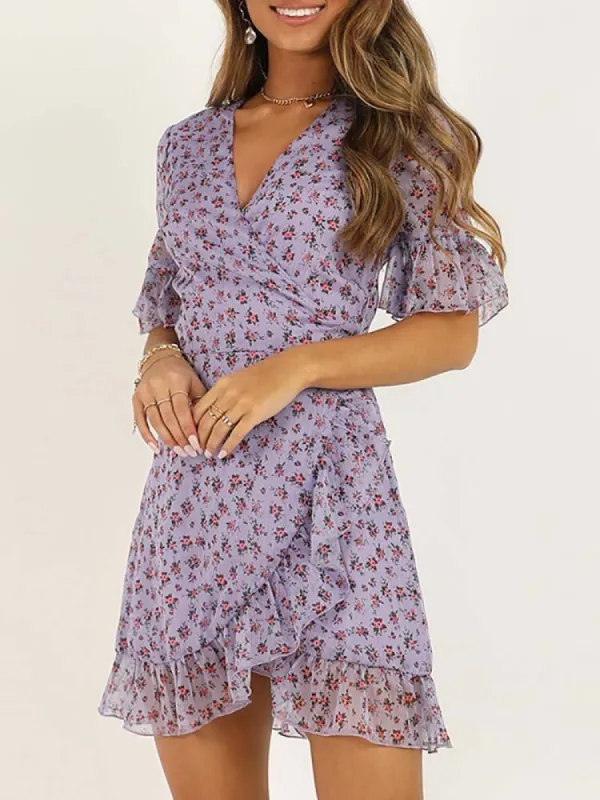 Floral Print Wrap Chiffon Mini Dress sold by Streetwear Society
