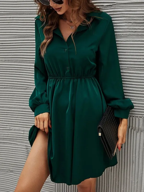 Turn Down Collar Elastic Waist Mini Dress sold by Streetwear Society