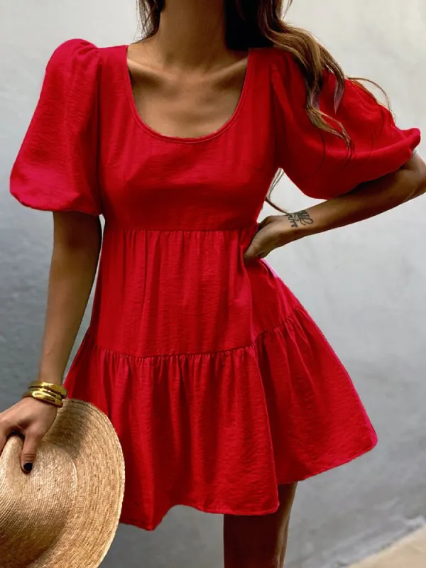 Square Collar Solid Color Mini Dress sold by Streetwear Society