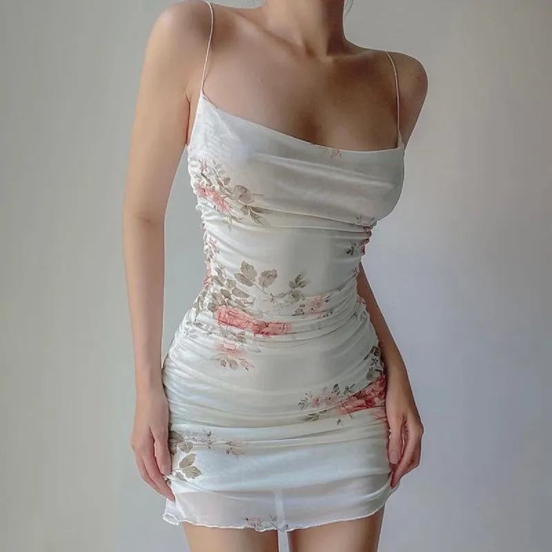 Floral Mini Dress Ruched Backless sold by Streetwear Society