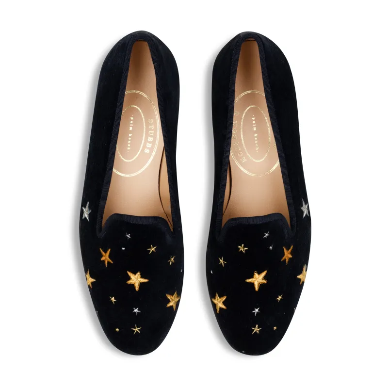 Stars Navy Velvet Slipper (Women) sold by Stubbs & Wootton