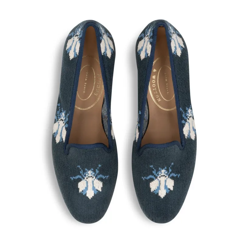 Bee Navy Needlepoint Slipper (Women) sold by Stubbs & Wootton