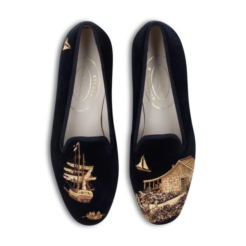 Nantucket Navy Velvet Slipper (Men) sold by Stubbs & Wootton