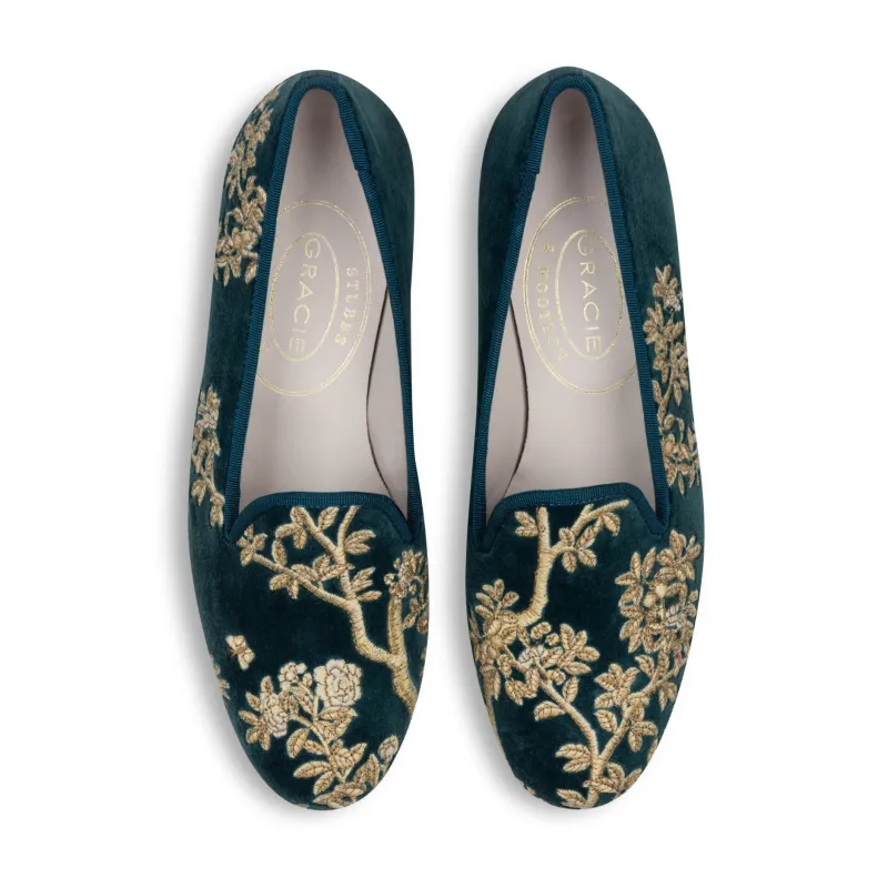Marble Shimmer Peacock Velvet Slipper (Women) sold by Stubbs & Wootton