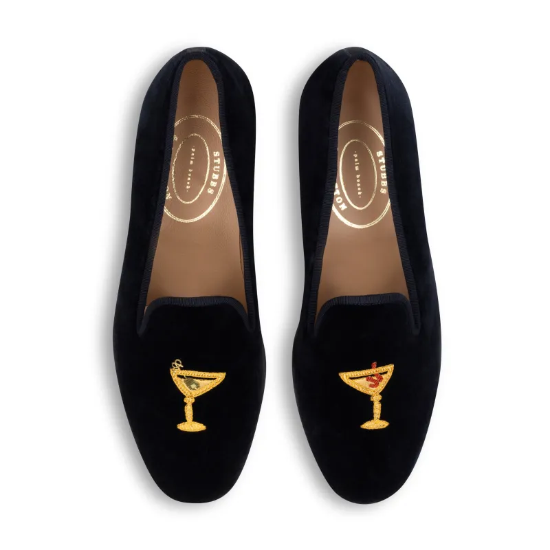 Ornate Martini Navy Velvet Slipper (Women) sold by Stubbs & Wootton