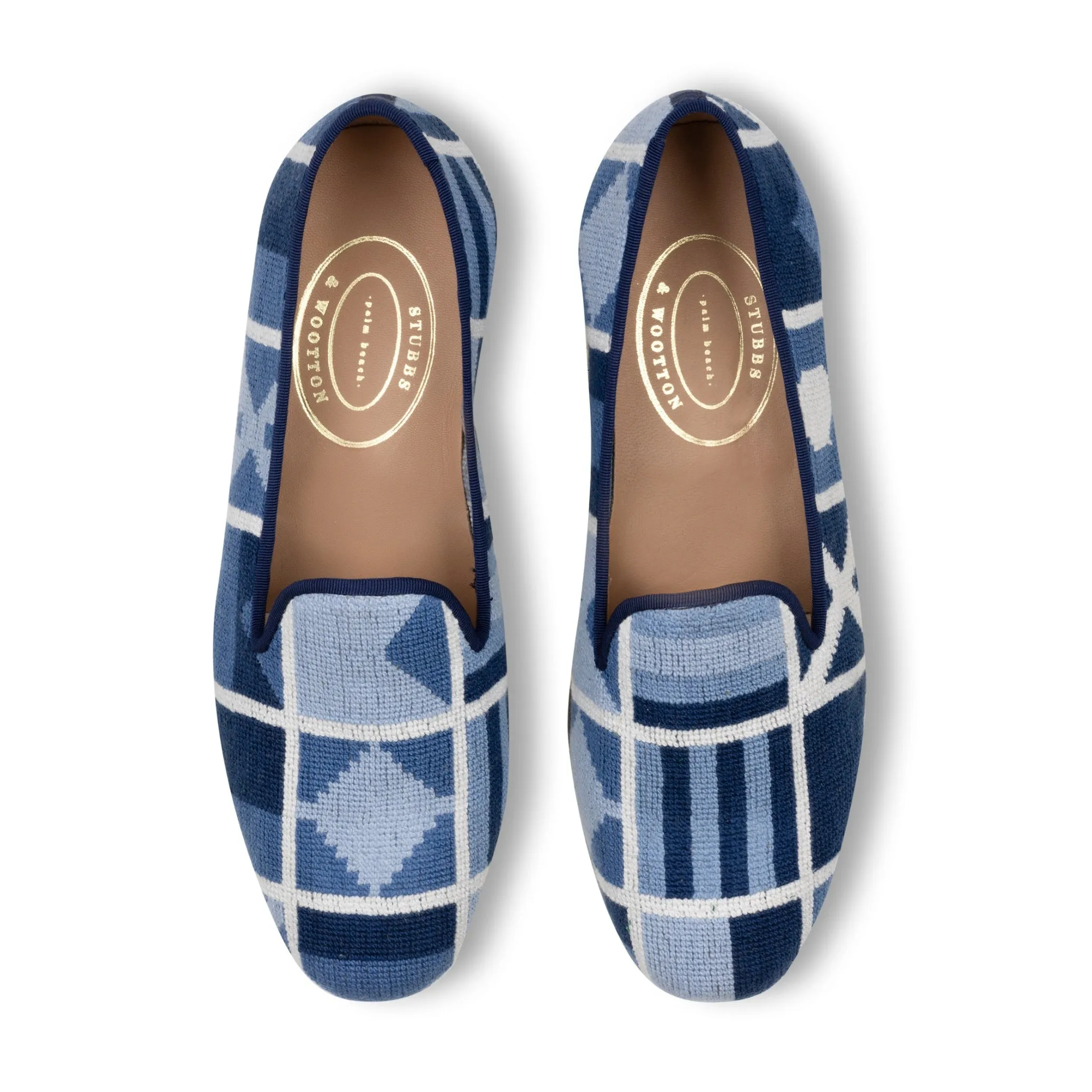 Burgees Navy Needlepoint Slipper (Women) sold by Stubbs & Wootton