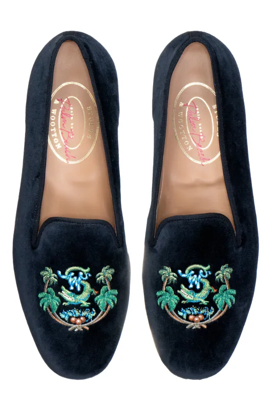 Palm Beach Crest Navy Velvet Slipper (Women) sold by Stubbs & Wootton