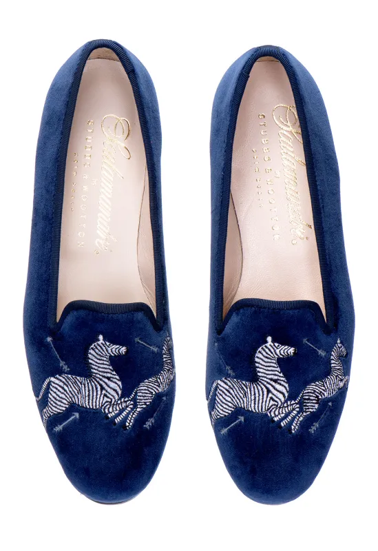 Zebras Navy Velvet Slipper (Men) sold by Stubbs & Wootton