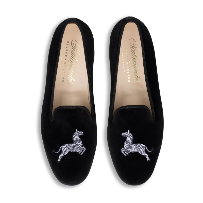 Zebra Black Velvet Slipper (Men) sold by Stubbs & Wootton