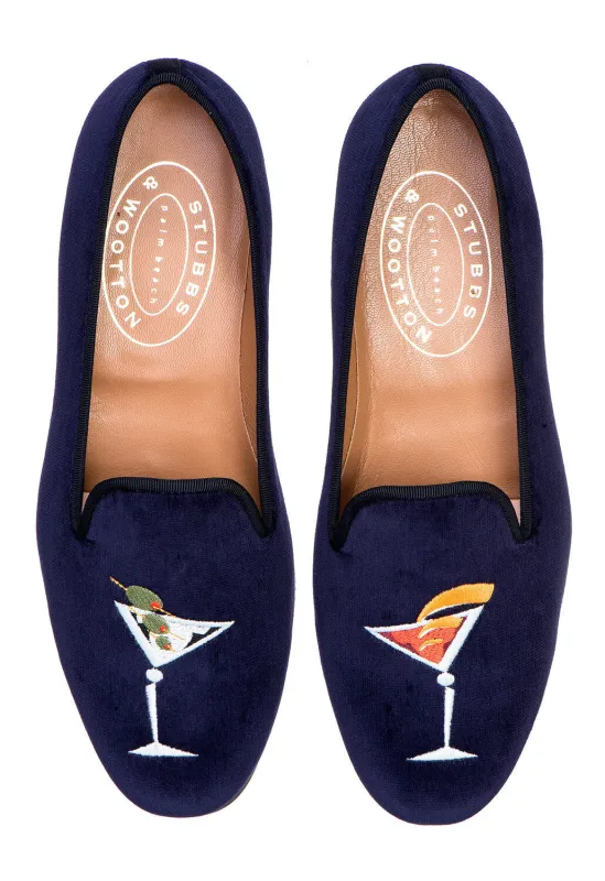 Martini Navy Velvet Slipper (Wide) sold by Stubbs & Wootton