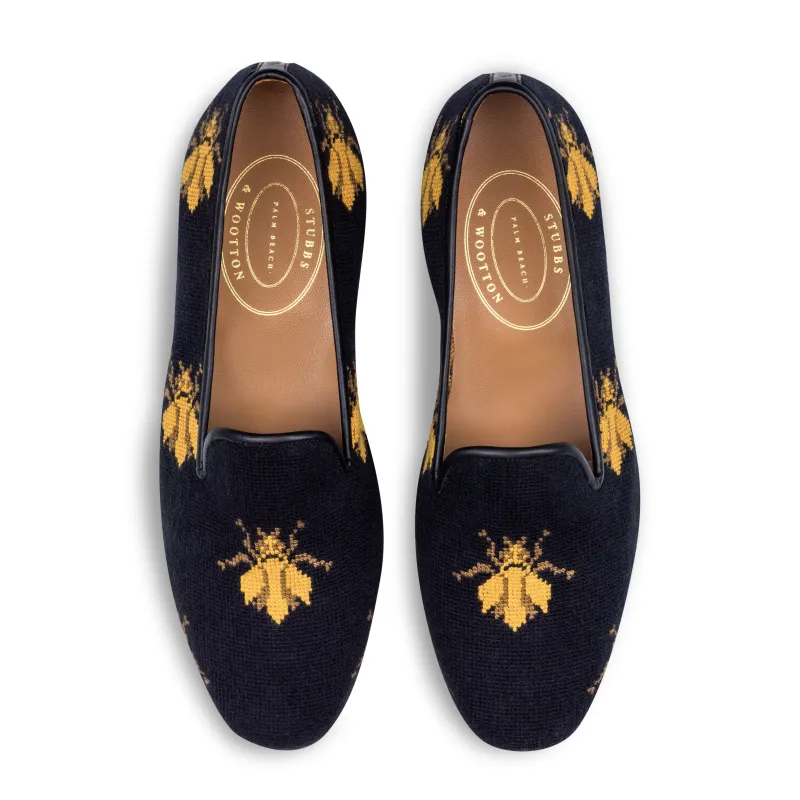 Bee Black Needlepoint Slipper (Women) sold by Stubbs & Wootton