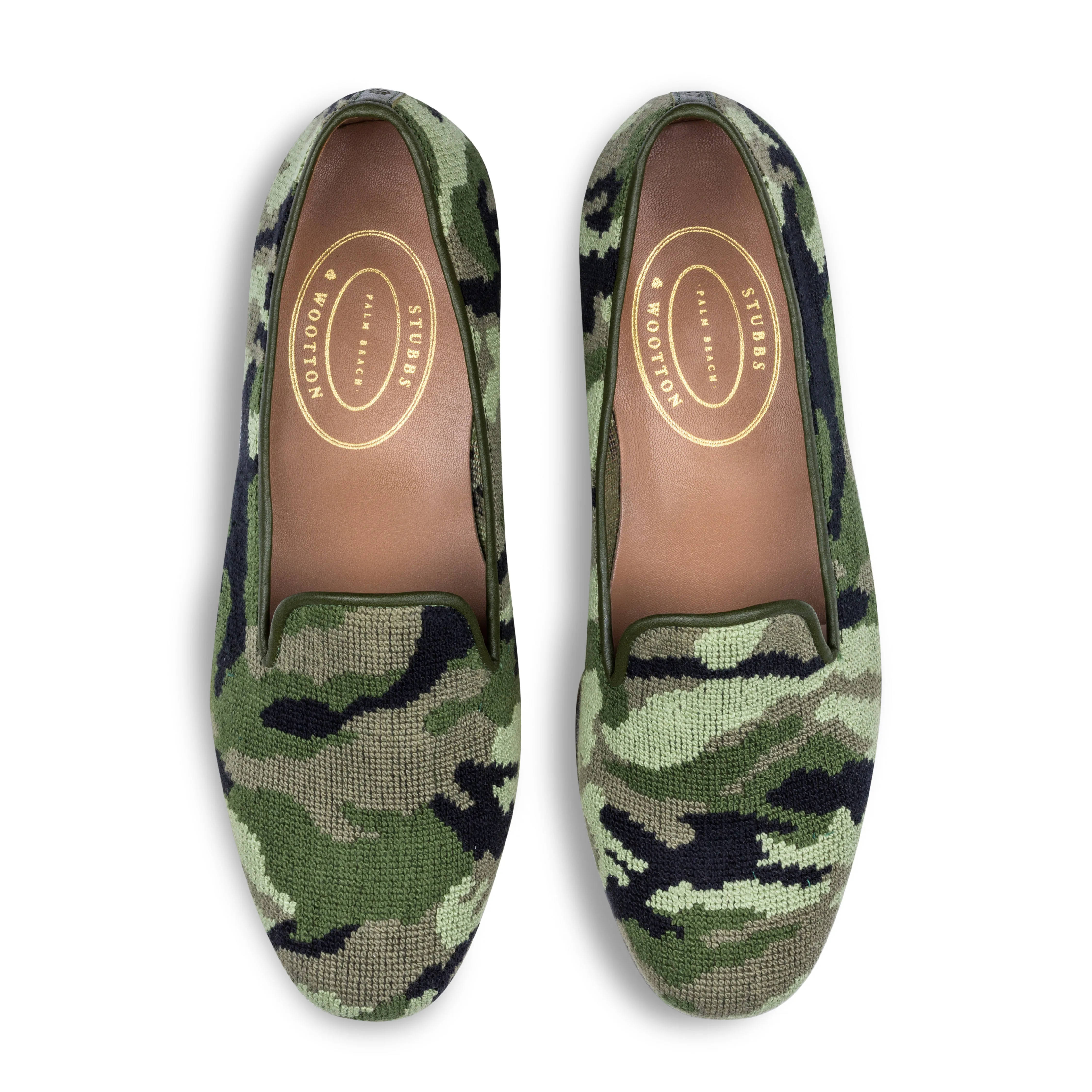 Camo Green Needlepoint Slipper (Women) sold by Stubbs & Wootton